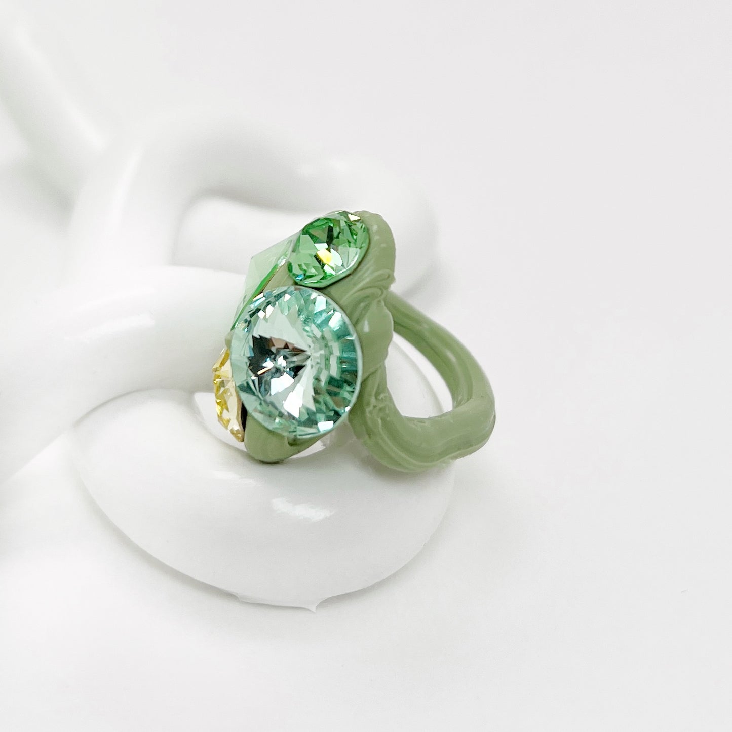 Quartet Crystal Ring in Sage Green