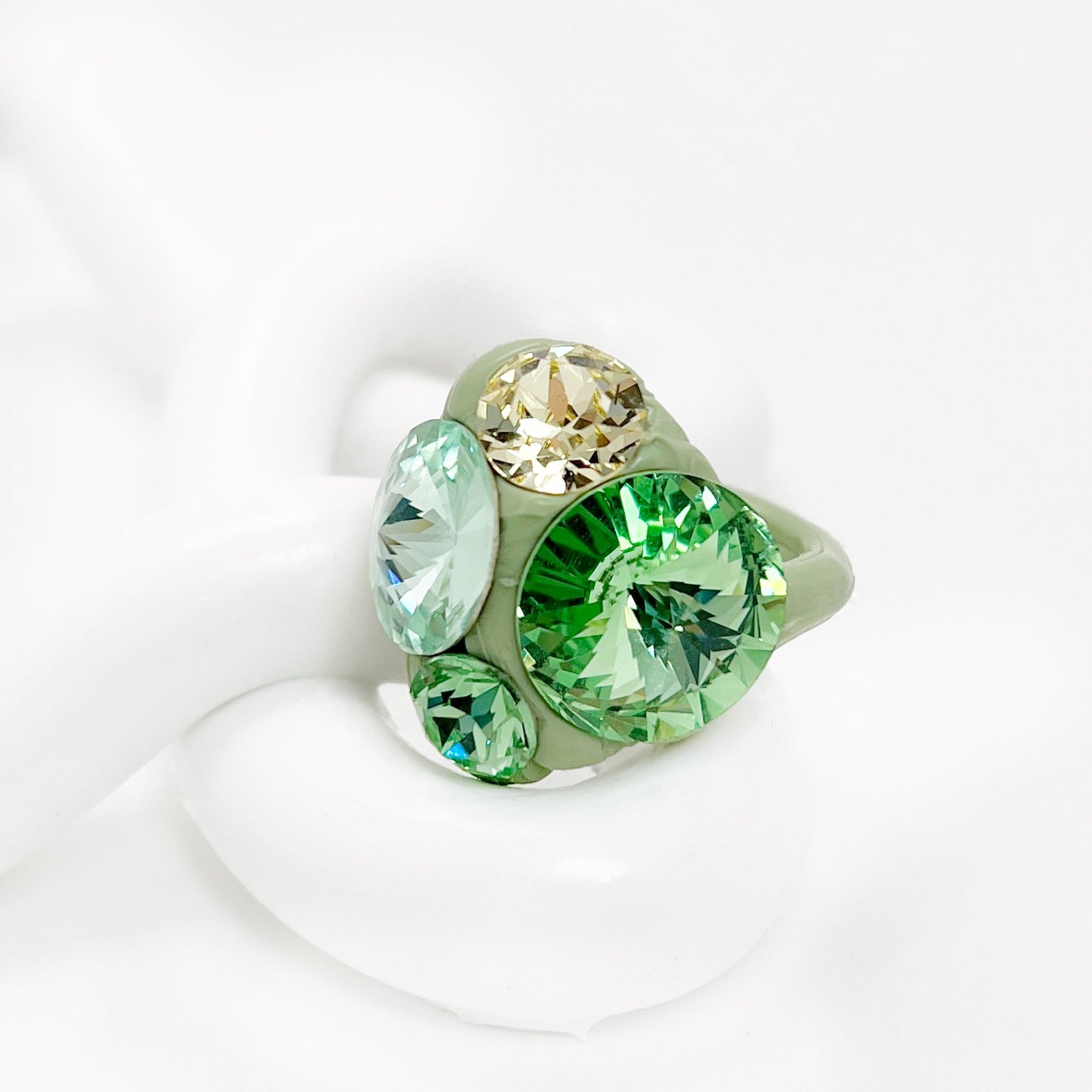 Quartet Crystal Ring in Sage Green