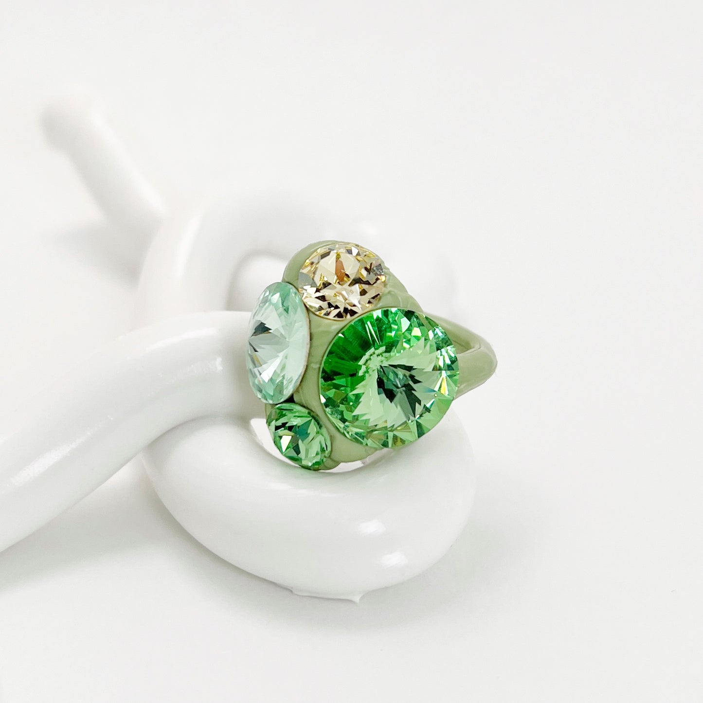 Quartet Crystal Ring in Sage Green