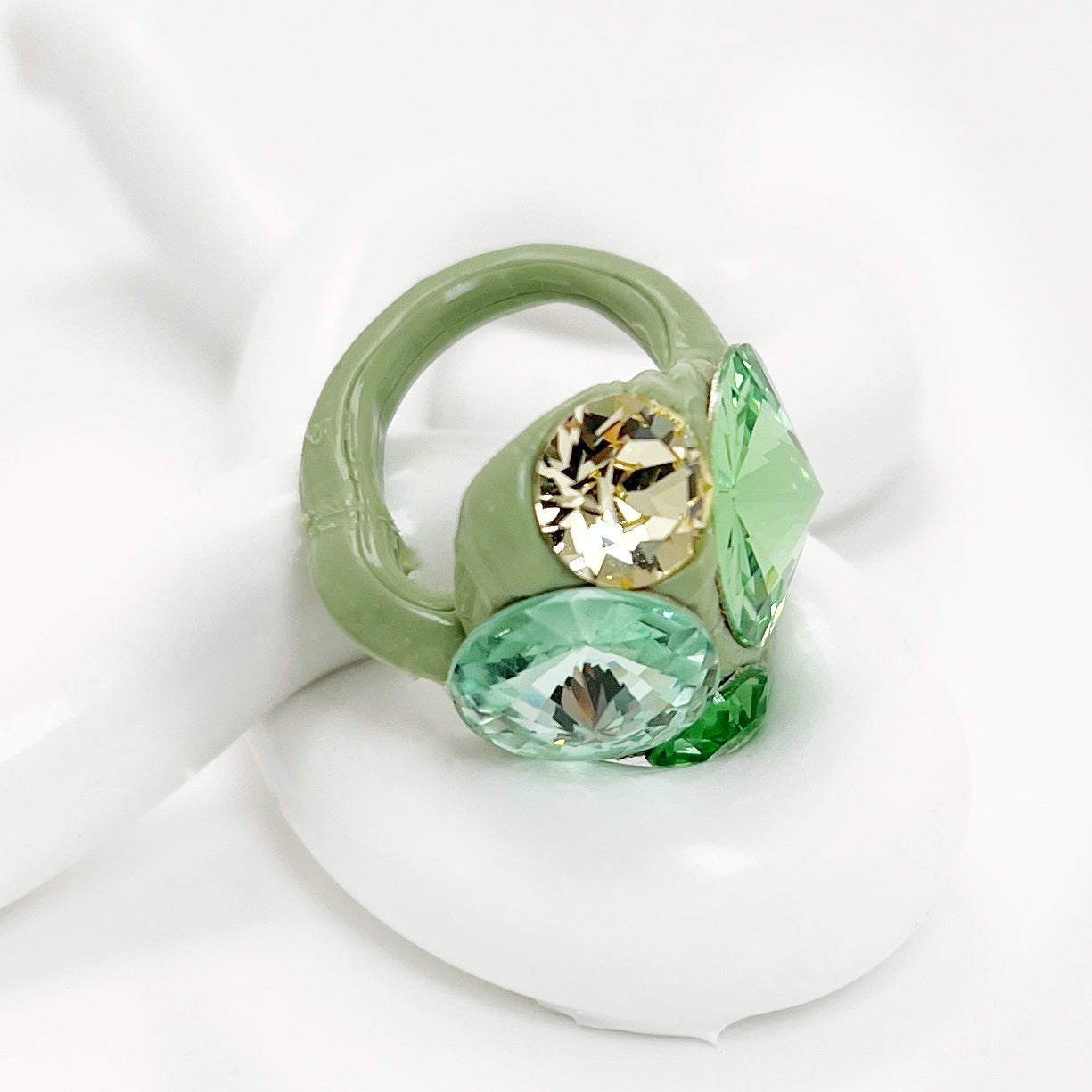 Quartet Crystal Ring in Sage Green