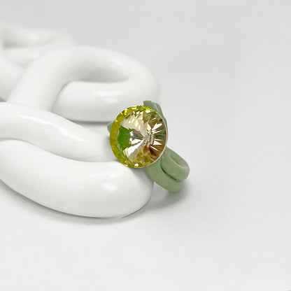 Yellow Green Crystal Ring in Sage