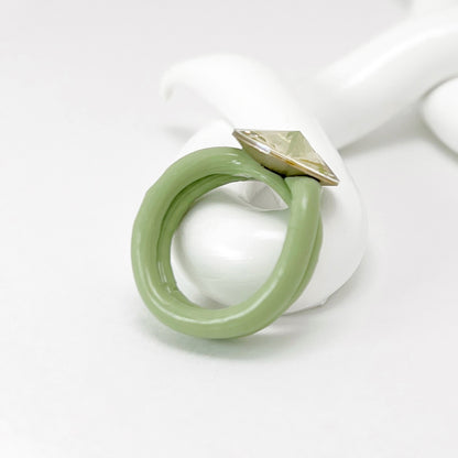 Yellow Green Crystal Ring in Sage