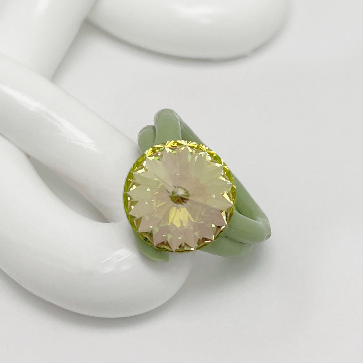 Yellow Green Crystal Ring in Sage