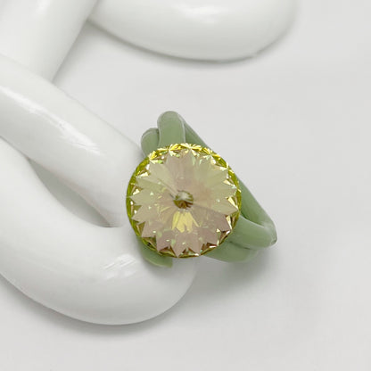 Yellow Green Crystal Ring in Sage