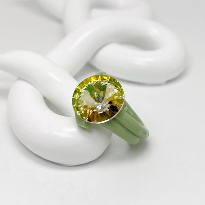 Yellow Green Crystal Ring in Sage