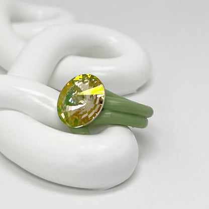 Yellow Green Crystal Ring in Sage