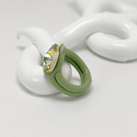 Yellow Green Crystal Ring in Sage